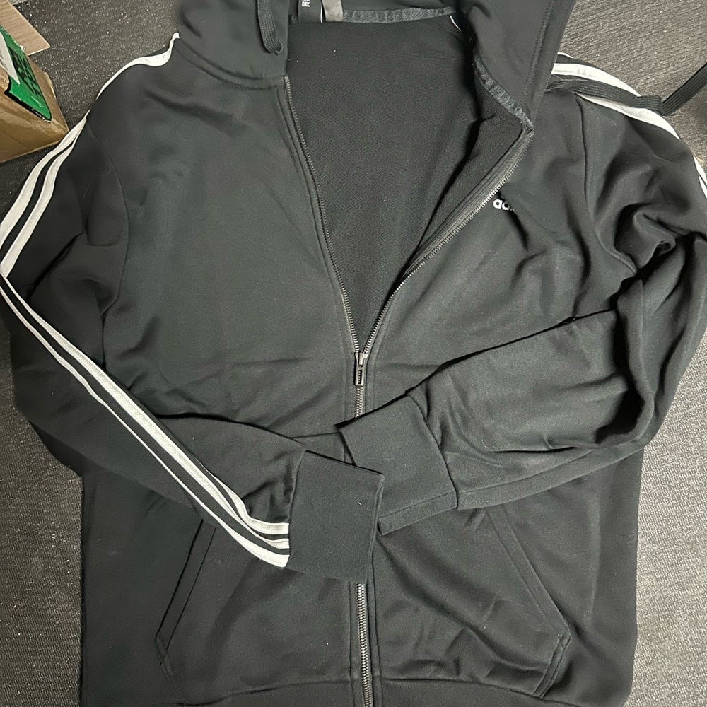 Adidas Black and White Zip Up Sweater with Sporty Stripes